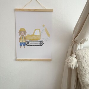 Poster Dog Bauarbeiter A4 Kinderposter Poster Kinderzimmer Poster Baby Geschenk Fahrzeuge Poster Kinder Bagger Poster Deko Baustelle Poster