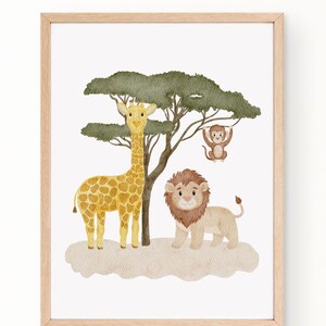 Poster Safari Löwe Affe Giraffe A4 Kinderposter Poster Kinderzimmer Poster Baby Geschenk Savanne Poster Kinder Tierposter Safari Poster