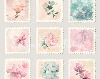 Mint Stardust Stamps Watercolor Dreamy Illustration
