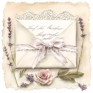 Vintage Lace Envelope Watercolor Art Set - 8K 27.3 Inches 300DPI - Romantic Letter, Floral Stationery, Shabby Chic Digital Download