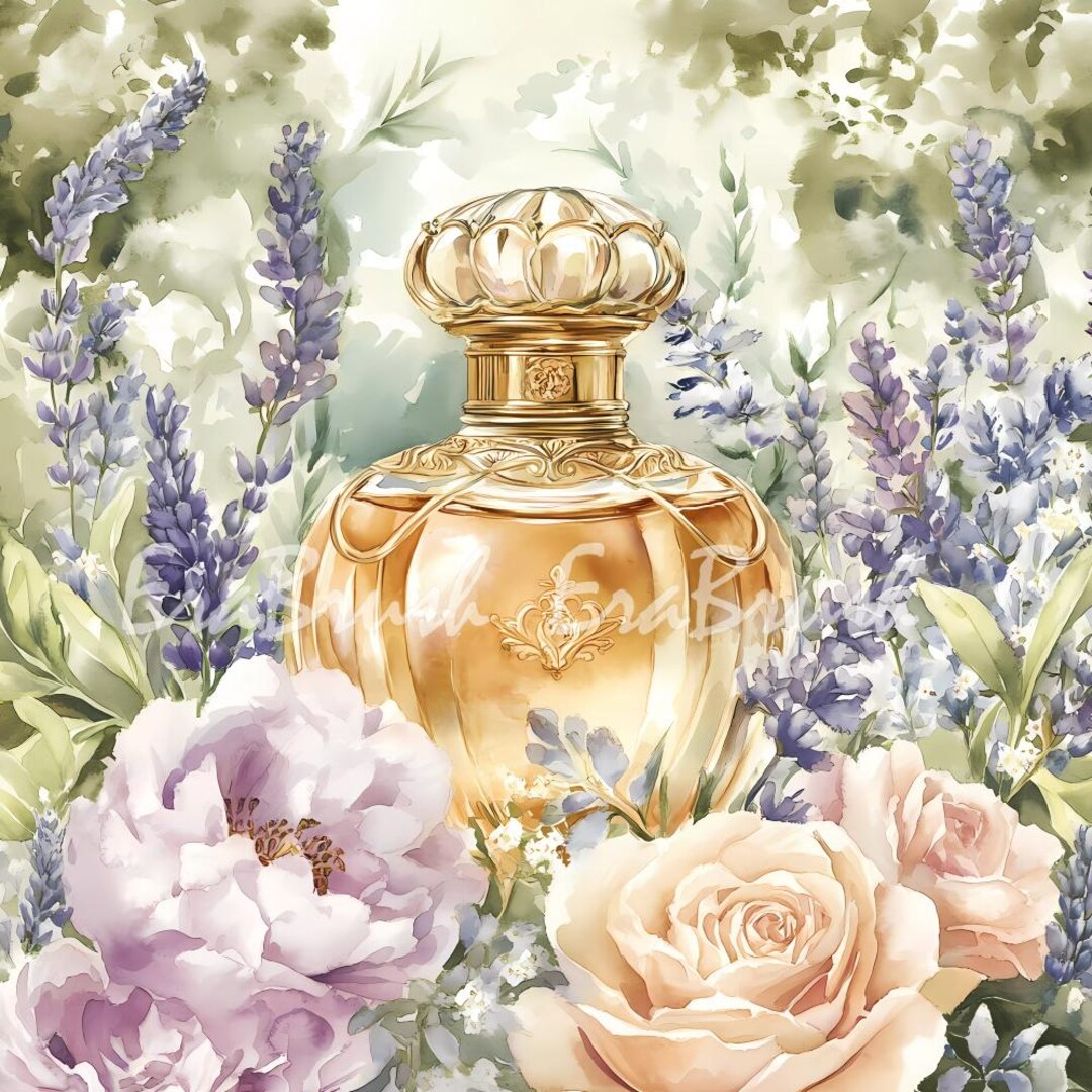 Luxury Floral Perfume Bottle Watercolor Art Set - 8K 27.3 Inches 300DPI ...