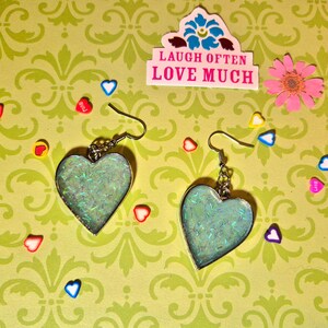Handmade sparkly sky blue sweet heart earrings