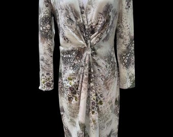 St John 100 silk stretch pencil draped dress new without tag abstract print unique