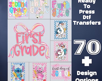 Preppy Back to School Dtf , First Day of School Ready To Press, Kindergarten Pre-K 1st 2d 3d 4th 5th Grade Heat Transfer, Coquette Bow Dtf