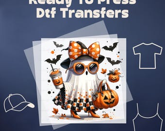 Cute Ghost Pumpkin Fall DTF Transfer, Halloween Ready to Press, Spooky Season DTF, Fall Iron On Transfer, Spooky Ghost Dtf Heat Press