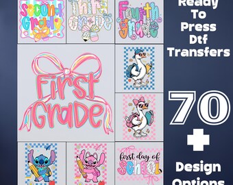 Preppy Back to School Dtf , First Day of School Ready To Press, Kindergarten Pre-K 1st 2d 3d 4th 5th Grade Heat Transfer, Coquette Bow Dtf