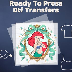 Princess Ariel Ribbon Dtf Ready to Press, Disney Princess Coquette Bow DTF Transfer, Ariel Mirror Dtf, Little Mermaid Dtf Sheet