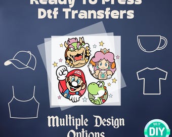 Super Mario Characters Dtf, Yoshi Princess Daisy Bowser Dtf Transfer, Super Mario Dtf, Mario Heat Transfer Ready To Press