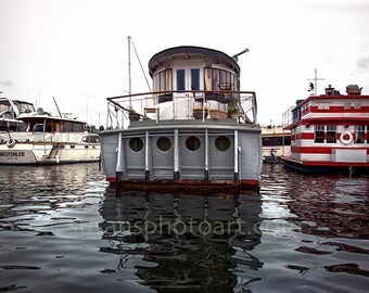 House Boats, Seattle, photo, Washington state, ocean city, wall art, home decor, water, office art, ocean photo, house boats, ships, water