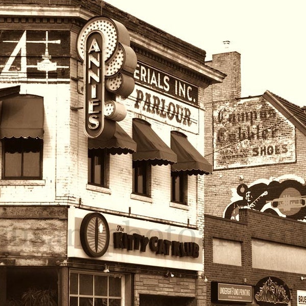 Dinky Town, U of M, Annies Parlour,  Minneapolis photo art, nostalgia, sepia photo, Minnesota art, office art, black and white, campus art