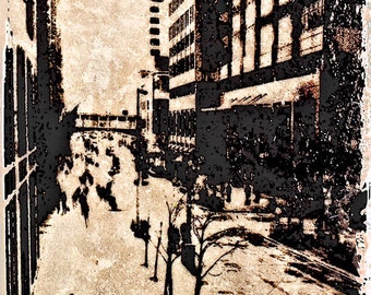 Distressed photo, Minneapolis street, photo art, wall art, home decor, office art, corporate art, Minnesota, walking figure, Minnesota photo