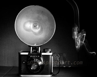 Ansco Camera art, black and white photo art, old, memories, nostalgia, home decor, paper wall art, still life, black and white, office art,