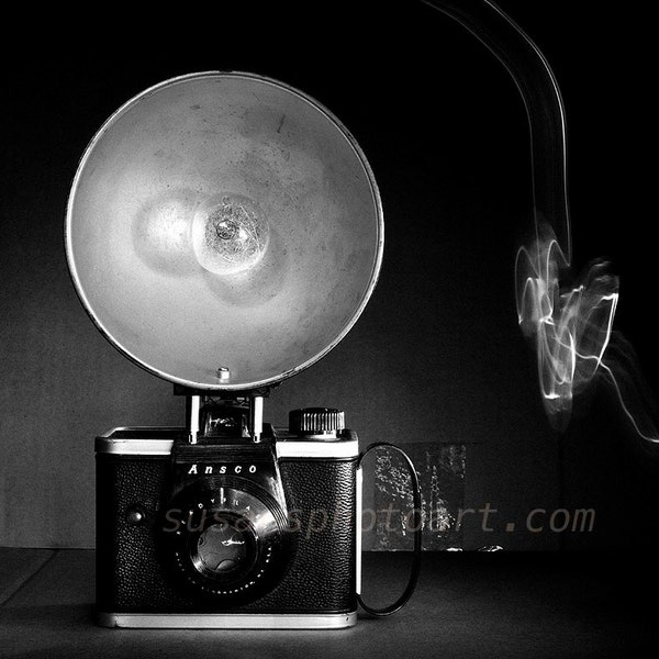 Ansco Camera art, art photo noir et blanc, vieux, souvenirs, nostalgie, décor à la maison, art mural en papier, nature morte, noir et blanc, art de bureau,
