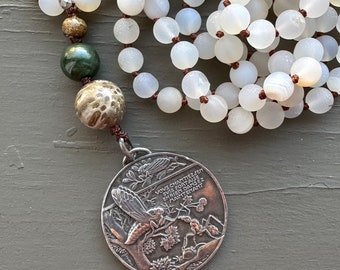 Aesop's Fable Ant and Grasshopper Antique French medal on White Druzy