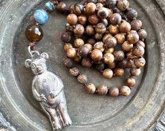 Teddy Bear Rattle Charming Vintage Rattle Long Beaded Necklace