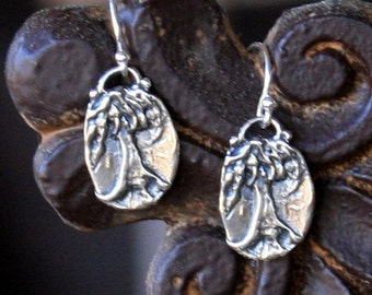 BE STRONG  whispering  tree artisan sterling silver earrings on wires