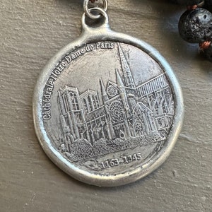 Notre Dame de Paris Long Beaded Necklace on Black Lava Beads image 4