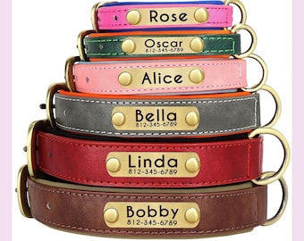 Custom Dog Collar with Name Engraving, Soft Padded, Adjustable PU Leather Collar, Stylish Pet Collar, Personalized Pet Collar, Puppy Gift