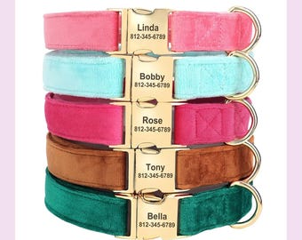 Custom Velvet Dog Collar with Name Engraving, Soft dog collar, Adjustable Collar, Stylish Pet Collar, Puppy Gift, Personalized Pet Collar