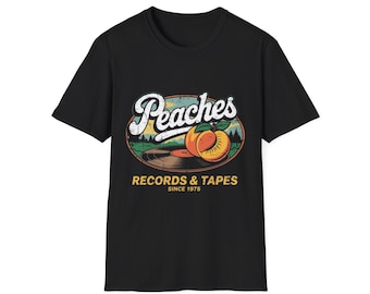 Camiseta de vinilo retro de melocotón / Camiseta de tienda de discos inspirada en los años 70 / Gráfico para fanáticos de la música clásica / Camiseta de regalo para amantes del sonido vintage para fanáticos del estilo retro