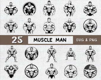 Muscle Man Silhouette SVG Bundle: Gym & Fitness Logos (Digital Download)