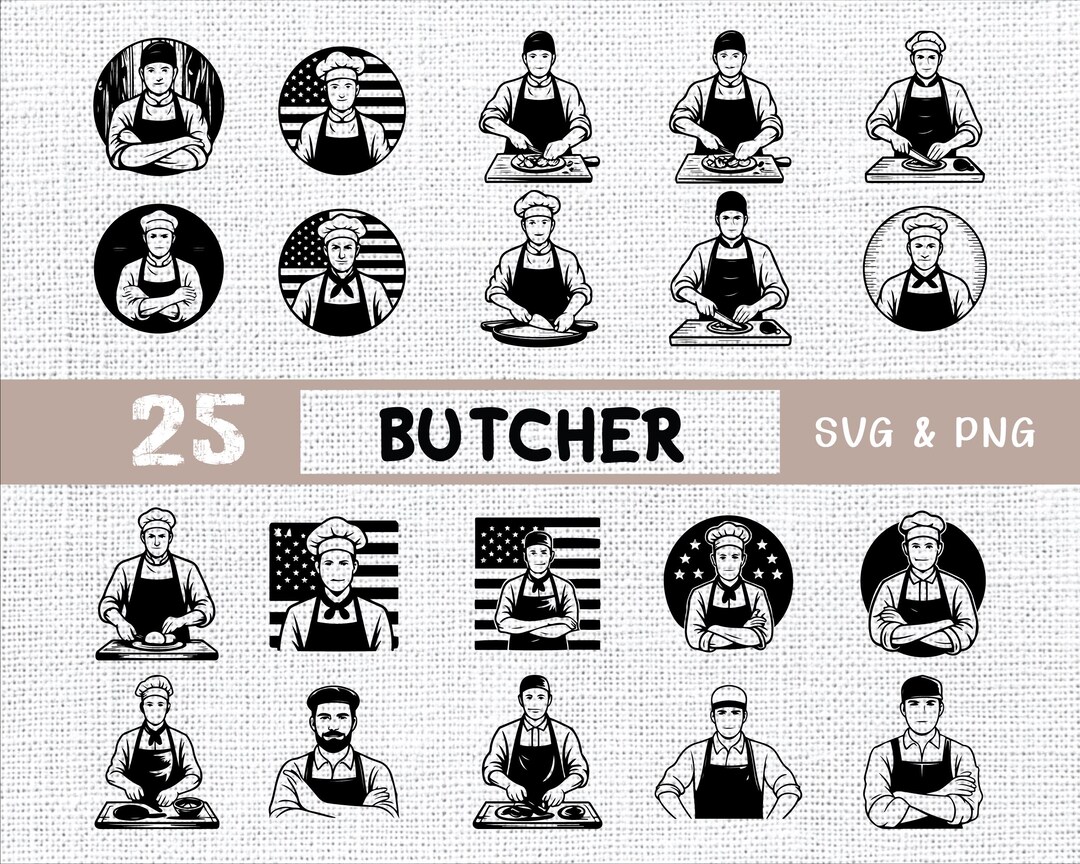 Butcher SVG Bundle: Meat Shop, Chef Apron, Logo Designs (digital ...