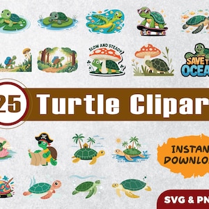 25 Turtle SVG PNG Clipart Bundle | Cute Sea Turtle Designs for Cricut, Kids Projects, Ocean Art & Education Use