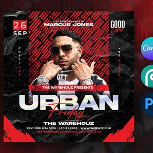 Mall för urban festflyer: Redigerbar klubb, DJ-kväll, evenemangsaffisch (PSD och Canva)