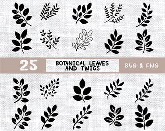 Botanical Leaves SVG Bundle: Minimalist Twigs Clipart (SVG, PNG)