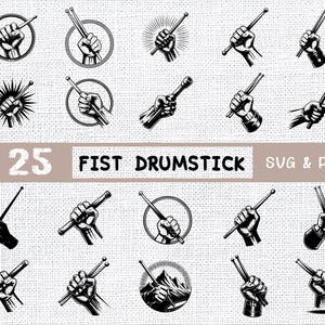 Lot de baguettes de poing SVG | Main de batteur de rock PNG | Fichiers de musique audacieuse pour la Cricut et la sublimation