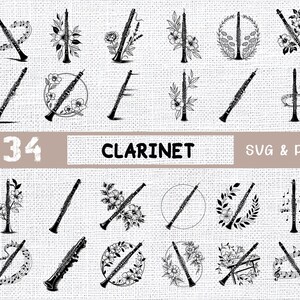 Clarinet SVG Bundle | Floral Clarinet Clipart PNG | Musical Instrument Silhouette Files for Cricut & Sublimation
