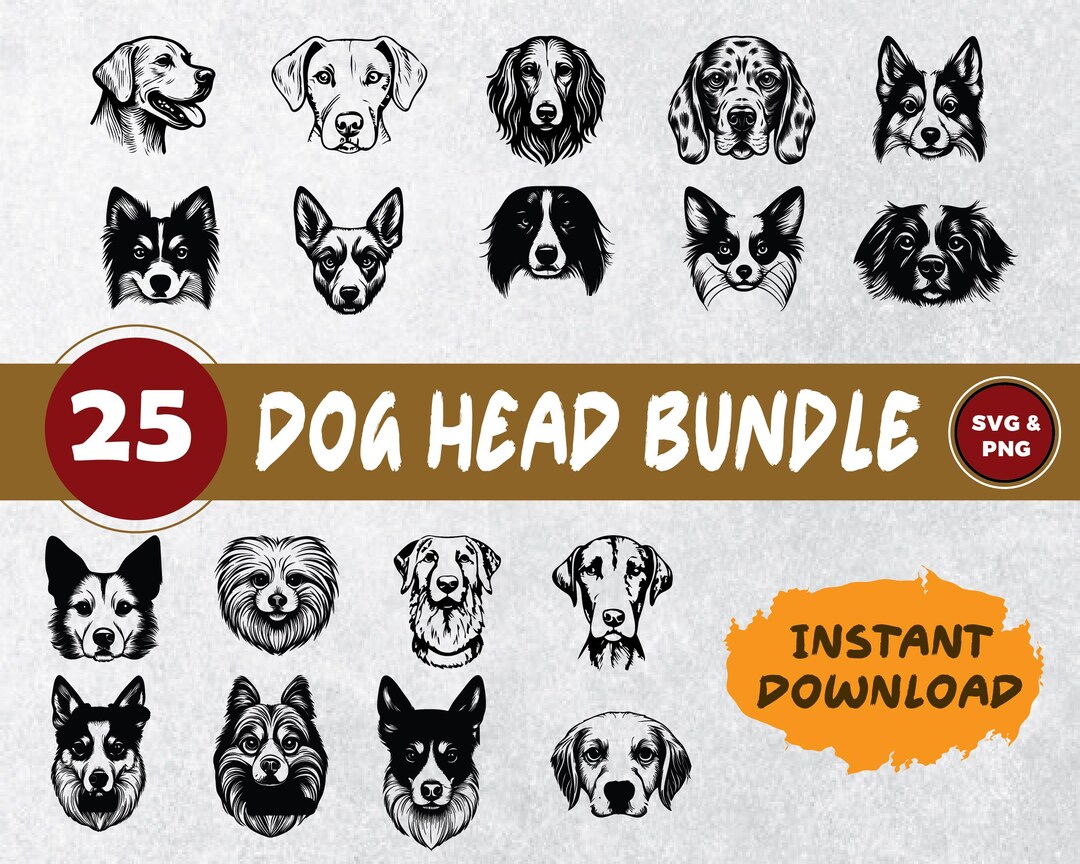 25 Dog Head SVG PNG Bundle | Realistic Pet Faces of Dog Breeds | Puppy ...