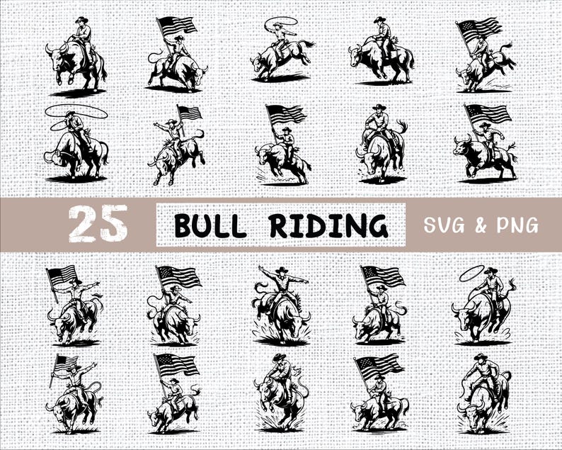 Bull Riding SVG Bundle: Cowboy Rodeo Clipart, Patriotic Designs (SVG ...