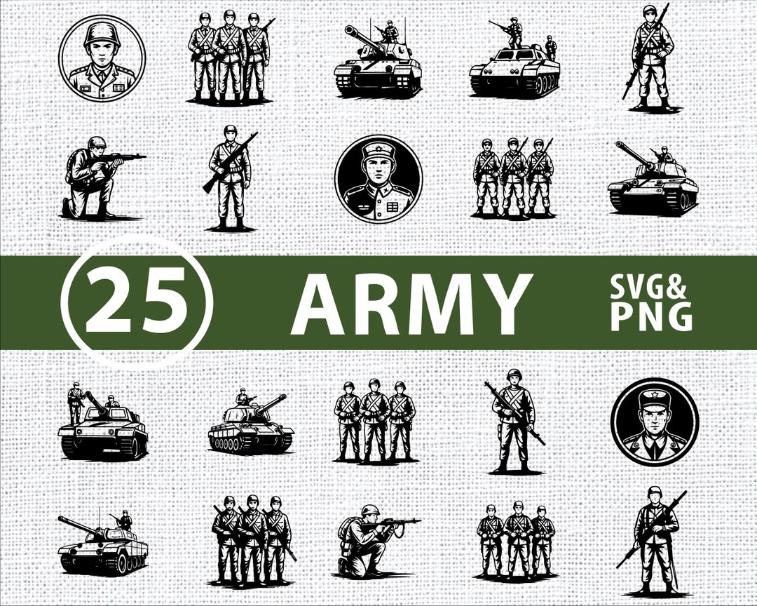 Army SVG Bundle: Military Soldier Clipart, Tank Silhouette (SVG, PNG ...
