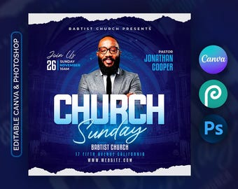 Sunday Service Flyer Template: Church Event, Canva & PSD (Digital Download)