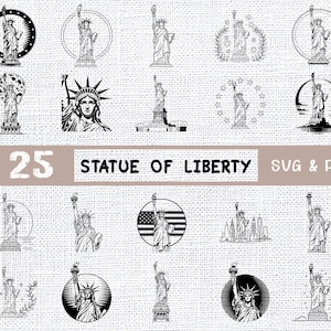 25 Estátuas da Liberdade para download digital, SVG e PNG, arte icônica para decoração de casa, designs de camisetas, impressões e muito mais”