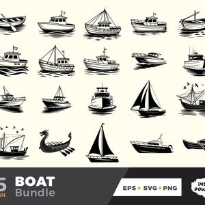 25 Boat SVG PNG Bundle | Nautical Boat Clipart for Cricut, Silhouette, Logo Design, Instant Download