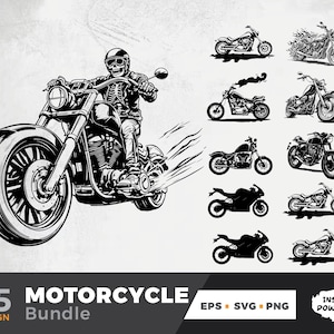 25 Motorcycle SVG PNG Bundle | Biker Clipart for Cricut, eps Tattoo Style, Skeleton Rider, Chopper Art, DIY Crafts, Sublimation