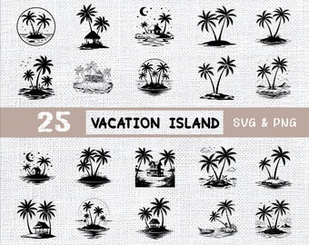 Tropical Island SVG Bundle: Palm Tree Clipart, Summer Beach (PNG, Cut Files)