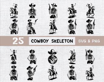 Cowboy Skeleton SVG Bundle: Western Skull Clipart, Halloween Cricut Files
