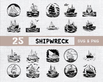 Shipwreck SVG Bundle: 25 Vintage Ship Designs (Digital Download)