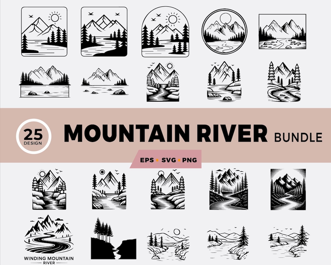 Mountain River SVG Bundle: Nature Landscape Graphics (digital Download ...