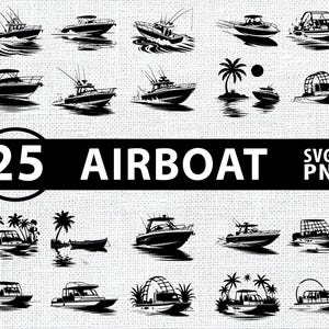 25 Airboat SVG PNG Bundle | Boat Clipart for Cricut, Silhouette, Watercraft Design, Instant Download