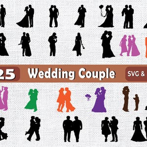 25 Pareja de novios SVG PNG / Novia Novio LGBTQ Clipart / Siluetas románticas para proyectos de Cricut, láser y sublimación