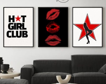 Set de láminas decorativas Hot Girl Club / Impresiones femeninas de moda (Descarga digital)
