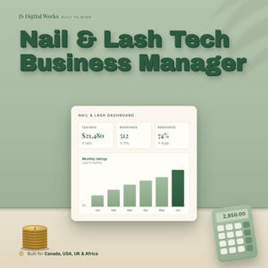 Nail & Lash Tech Business Manager Excel Template | Quotes, Invoices, Job Tracker, Expenses and Tax Summary | Small Business Spreadsheet