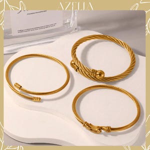 Gold Wire Bangle Bracelet for Women – Twisted Cable Cuff – Elegant Minimalist Statement Jewelry