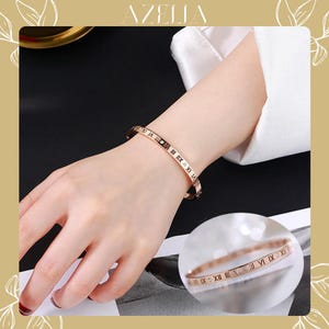 Roman Numeral Bangle Bracelet, Stainless Steel Gold Cuff, Engraved Minimalist Jewelry, Elegant Gift for Women, Timeless Wrist Accessory