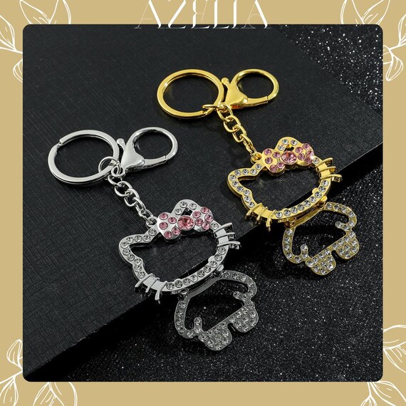 Crystal Cat Keychain Rhinestone Bling Keyring Cute Kitty Bag