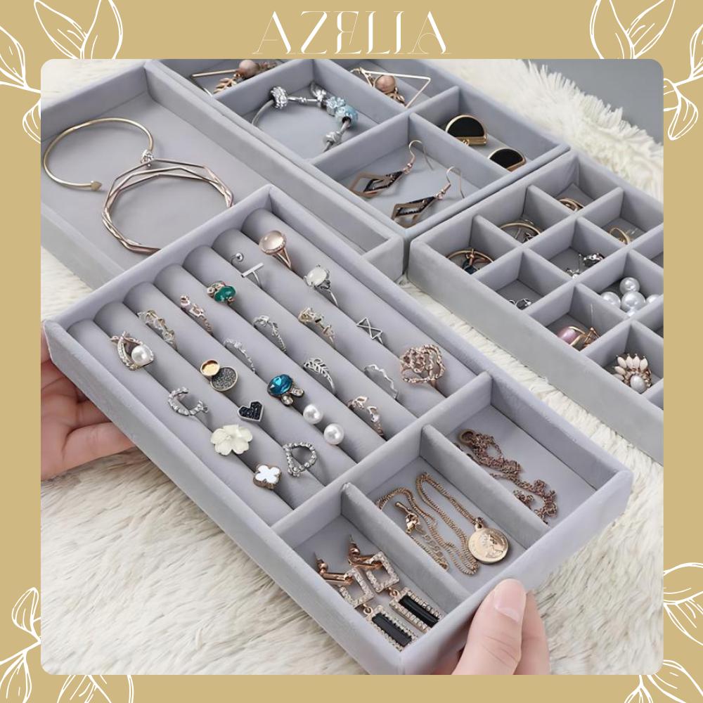 Jewelry Organizer Tray Juvale 24 Grid Grey Velvet Stackable
